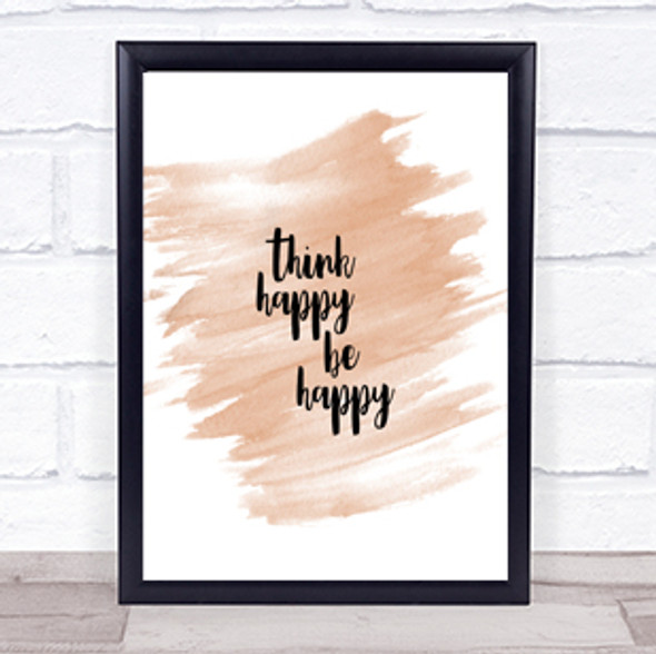 Think Happy Quote Print Watercolour Wall Art