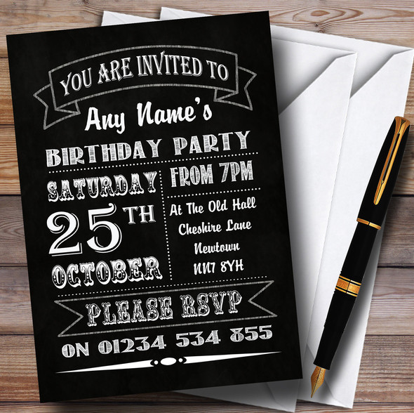 Carnival Banner Vintage Chalkboard Style White Birthday Party Personalised Invitations