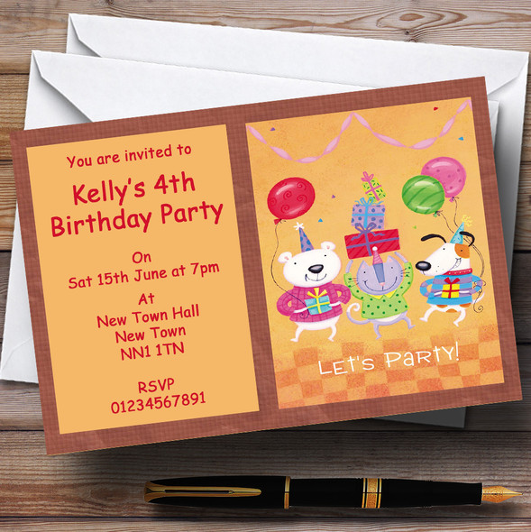 Dog Cat Bear Cute Children's Personalised Party Invitations