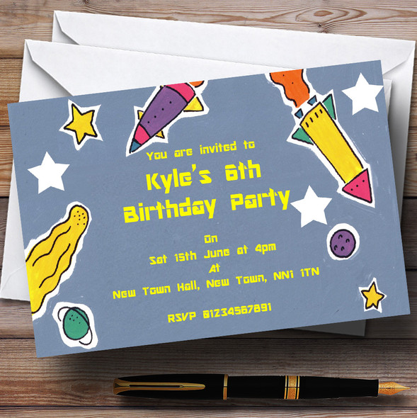 Space Rocket Children's Personalised Party Invitations