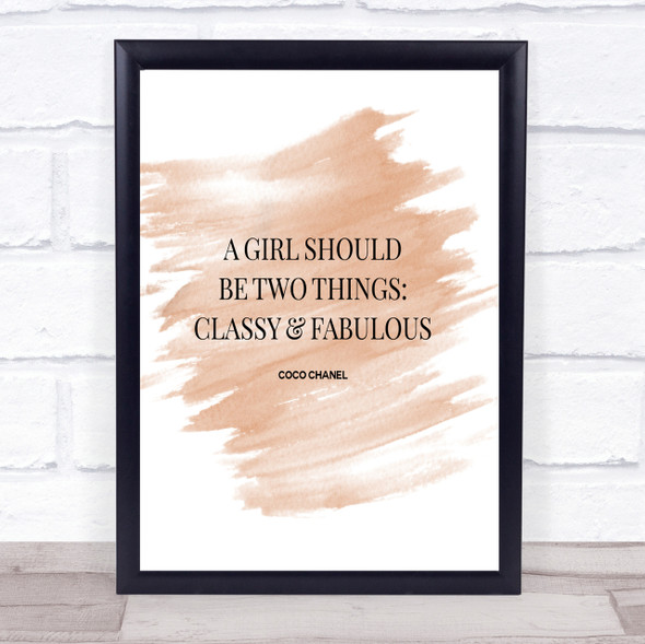 Coco Chanel Classy & Fabulous Quote Print Watercolour Wall Art