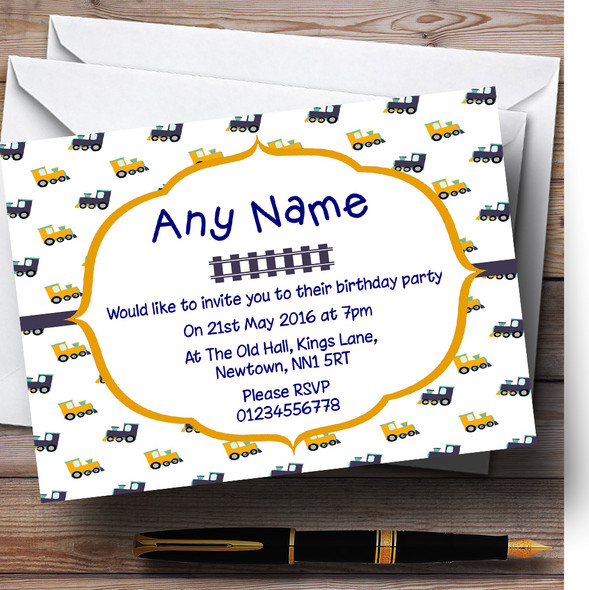 Children's Yellow And Blue Trains Personalised Children's Birthday Party Invitations