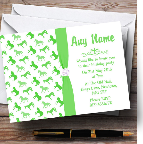 Green And White Horses Personalised Children's Birthday Party Invitations