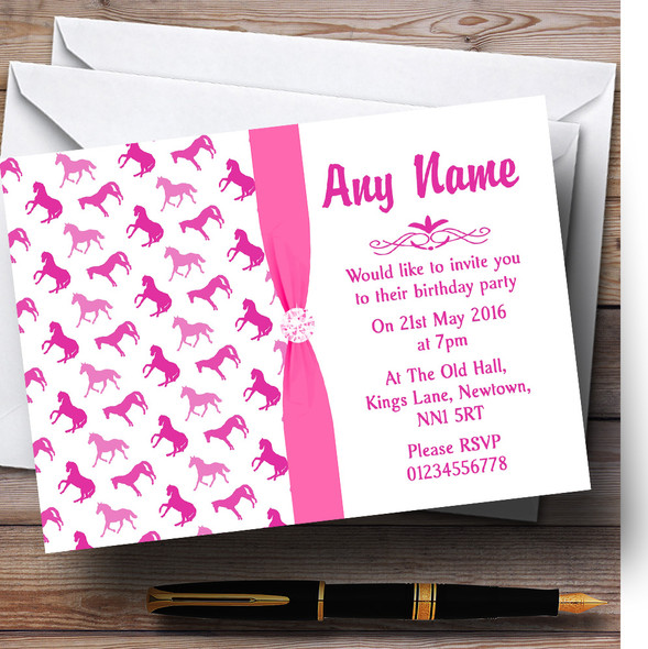 Pink And White Horses Personalised Children's Birthday Party Invitations
