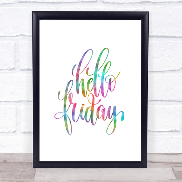 Hello Friday Swirl Rainbow Quote Print