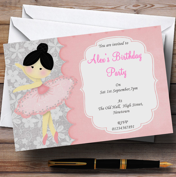 Beautiful Ballerina Ballet Personalised Birthday Party Invitations