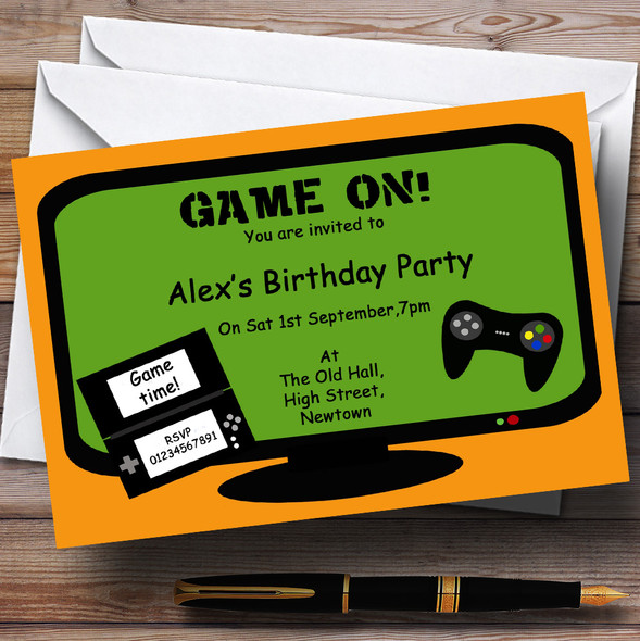 Computer Video Console Games Theme Personalised Birthday Party Invitations