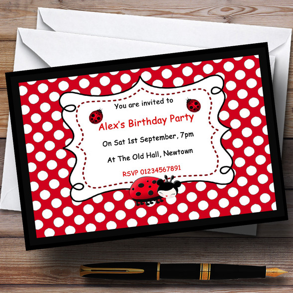 Ladybird Theme Personalised Birthday Party Invitations
