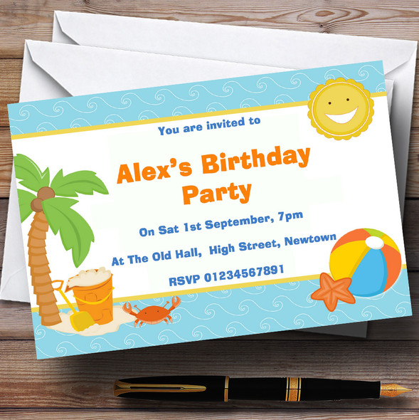 Beach Holiday Swimming Pool Theme Personalised Birthday Party Invitations