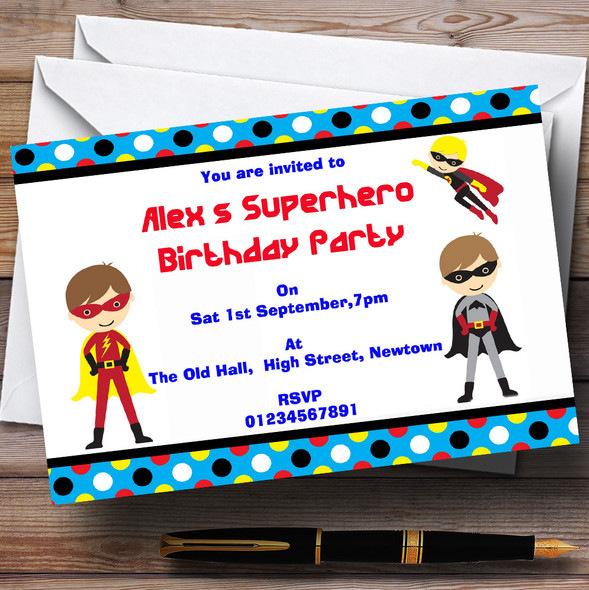 Superhero Theme Personalised Birthday Party Invitations