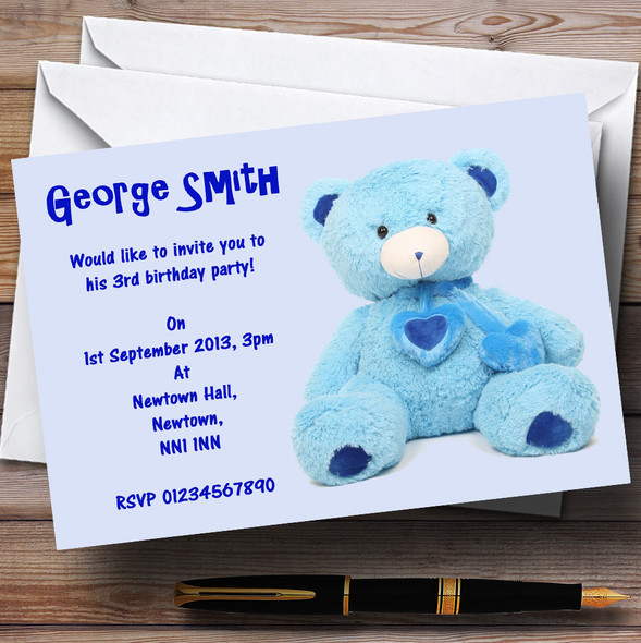 Blue Teddy Personalised Children's Party Invitations