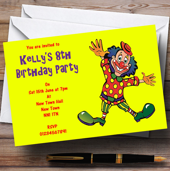 Yellow Clown Personalised Children's Party Invitations