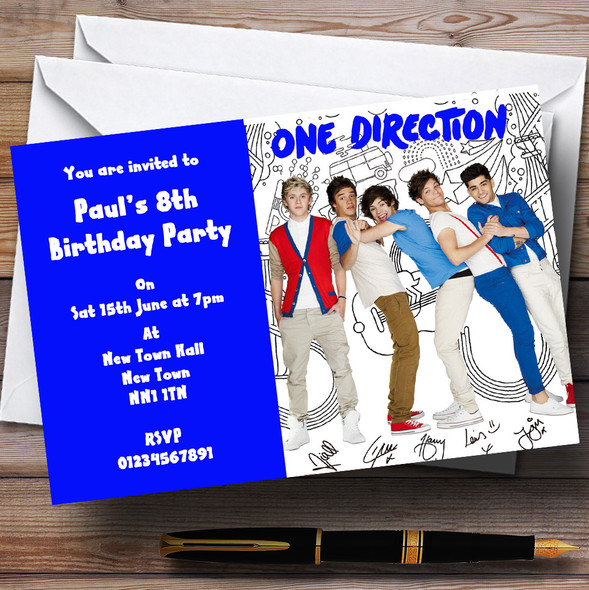 Blue One Direction Personalised Children's Party Invitations