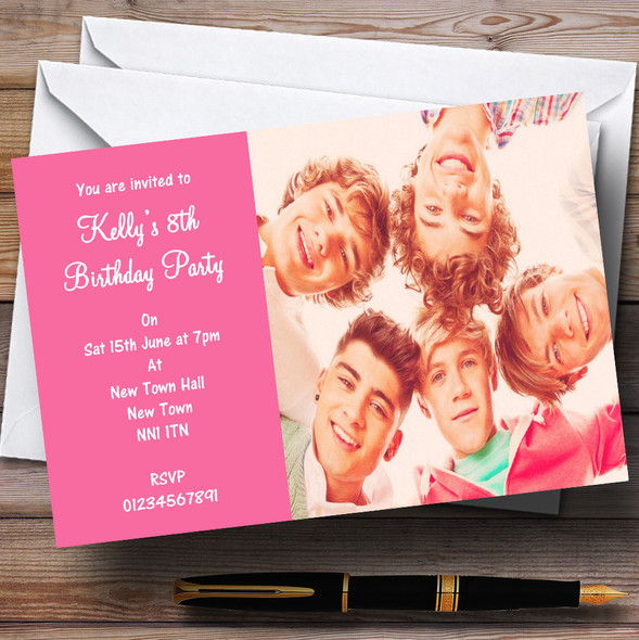 One Direction D Pink Personalised Children's Party Invitations