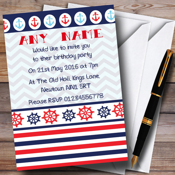 Nautical Boat Anchor Sailor Sea Personalised Children's Birthday Party Invitations