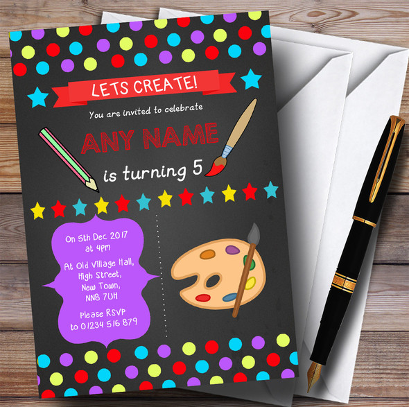 Chalk Polkadot Art Craft Children's Birthday Party Invitations