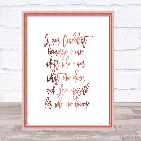 I Am Confident Quote Print Poster Rose Gold Wall Art