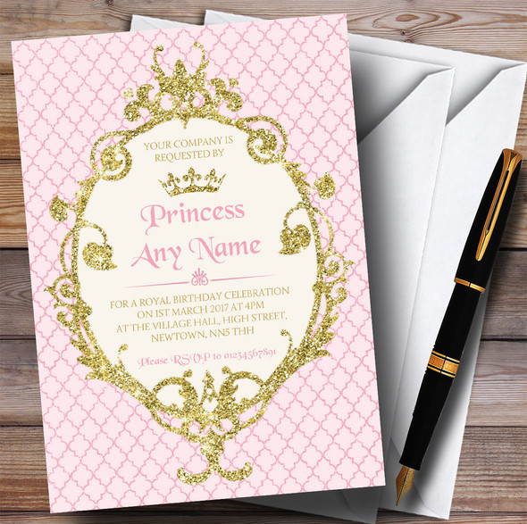 Gold & Pink Crown Princess Children's Birthday Party Invitations