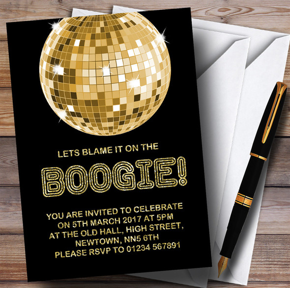 Gold Blame It On The Boogie Disco Children's Birthday Party Invitations