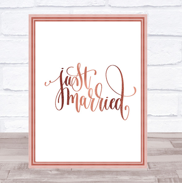 Just Married Swirl Quote Print Poster Rose Gold Wall Art