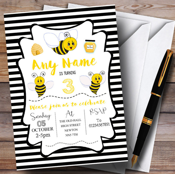 Black & White Bumble Bee Children's Birthday Party Invitations