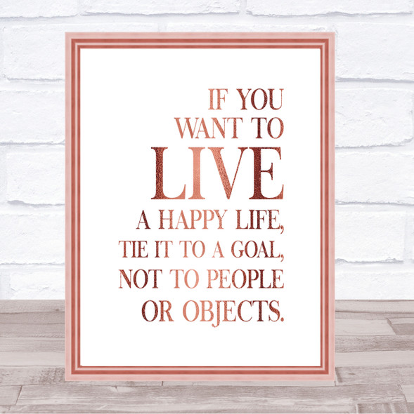 Live A Happy Life Quote Print Poster Rose Gold Wall Art