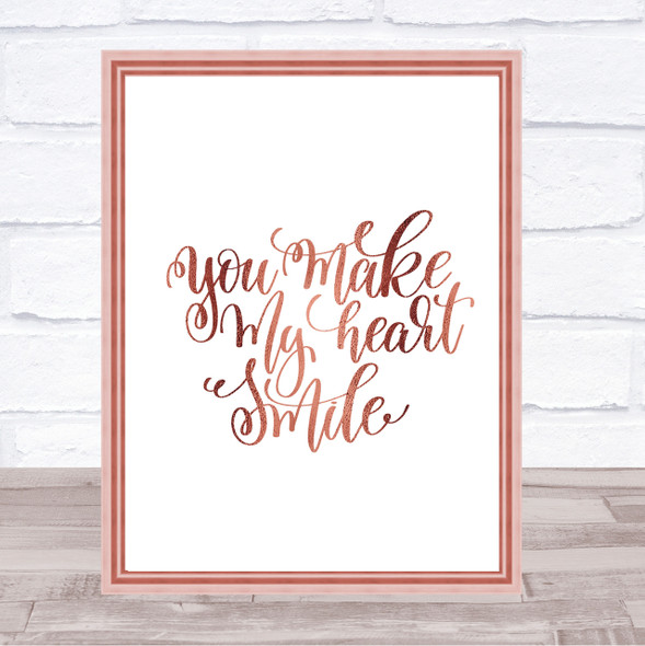 Make My Heart Smile Quote Print Poster Rose Gold Wall Art