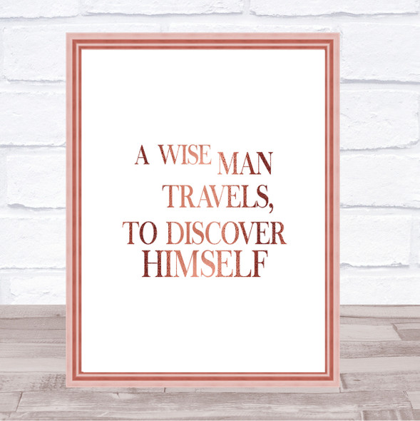 Man Travels Quote Print Poster Rose Gold Wall Art