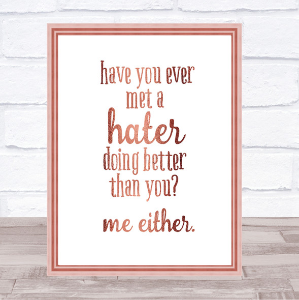 Met A Hater Quote Print Poster Rose Gold Wall Art