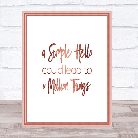 A Simple Hello Quote Print Poster Rose Gold Wall Art