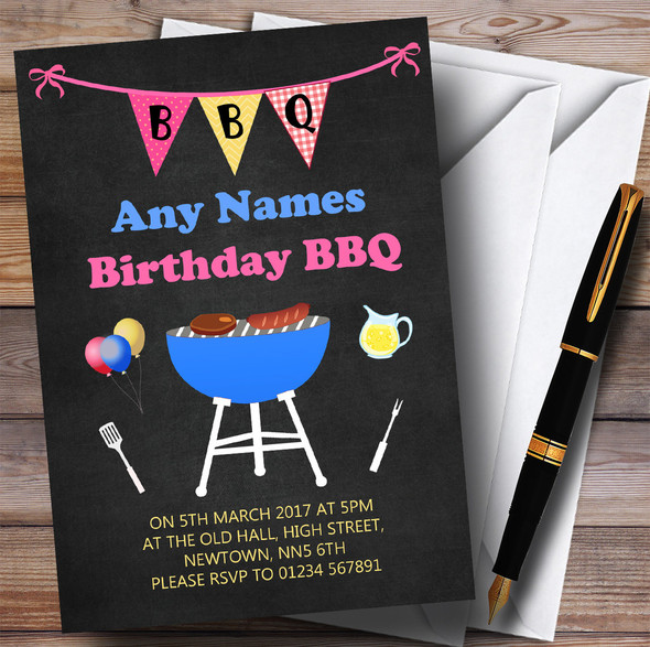 Pink BBQ Bunting Children's Birthday Party Invitations