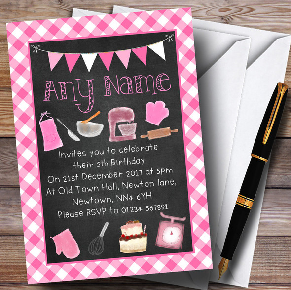 Pink Chalk Effect Baking Cooking Children's Birthday Party Invitations