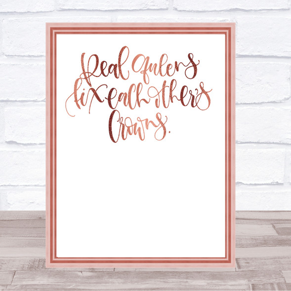 Queens Fix Crowns Quote Print Poster Rose Gold Wall Art
