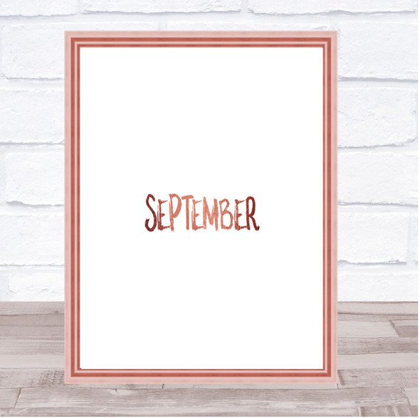 September Quote Print Poster Rose Gold Wall Art