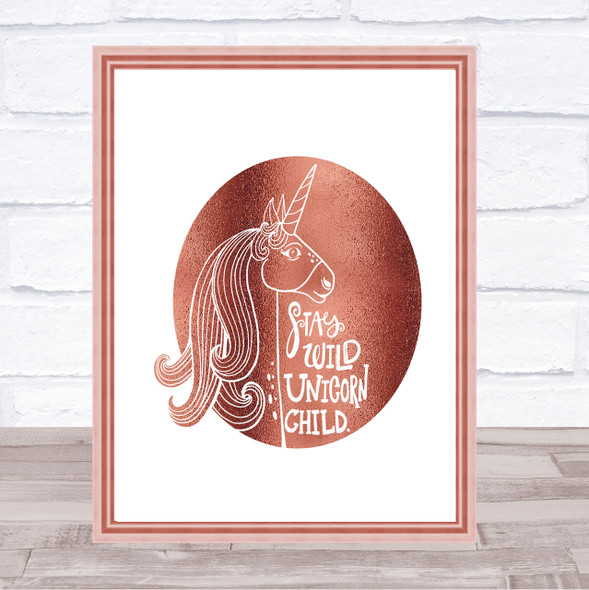 Stay Wild Unicorn Quote Print Poster Rose Gold Wall Art