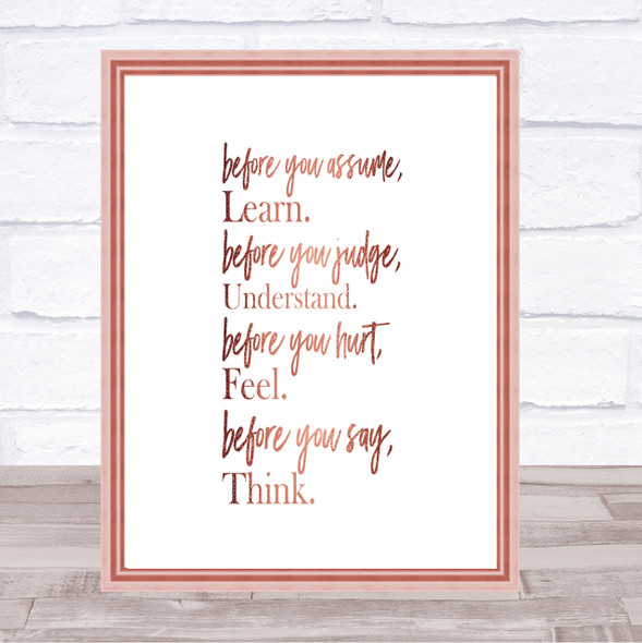 Before You Judge Quote Print Poster Rose Gold Wall Art