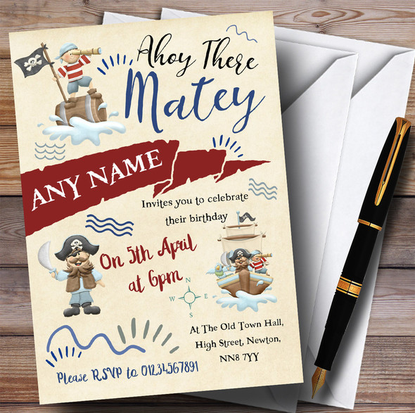 Pirate Themed Boys Children's Birthday Party Invitations