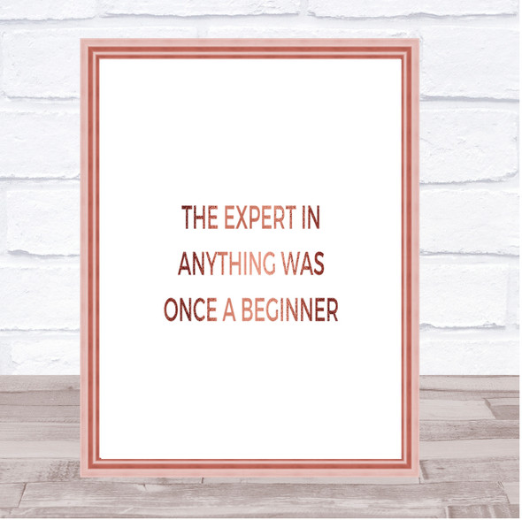 The Expert Was Once A Beginner Quote Print Poster Rose Gold Wall Art