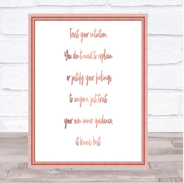Trust Your Intuition Quote Print Poster Rose Gold Wall Art