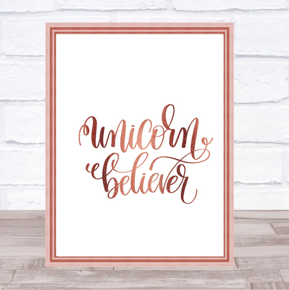 Unicorn Believer Quote Print Poster Rose Gold Wall Art