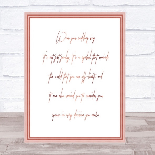 Wedding Ring Quote Print Poster Rose Gold Wall Art