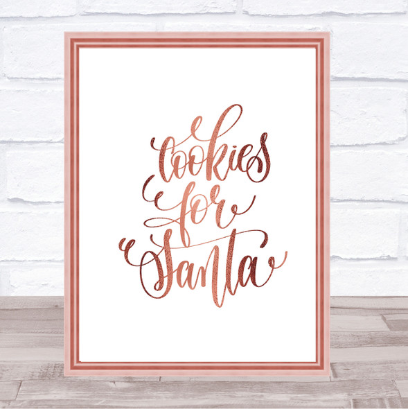 Christmas Cookies For Santa Quote Print Poster Rose Gold Wall Art