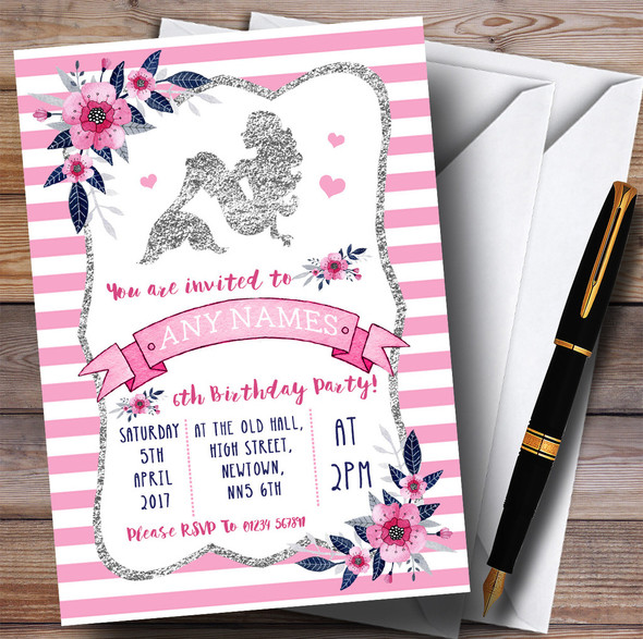 Silver & Pink Mermaid Children's Birthday Party Invitations