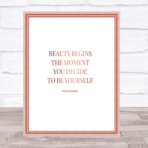 Coco Chanel Be Yourself Quote Print Poster Rose Gold Wall Art