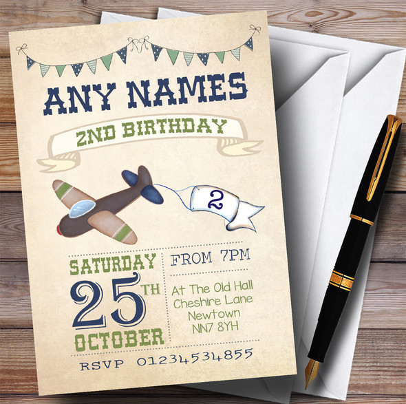 Vintage Plane Children's Birthday Party Invitations