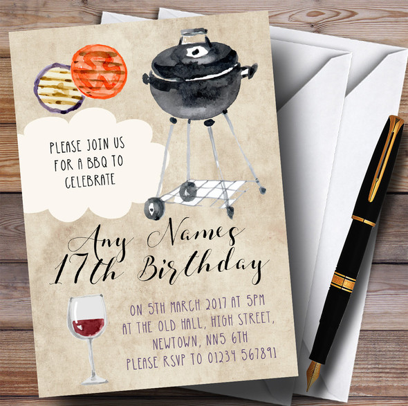 Vintage Watercolour BBQ Children's Birthday Party Invitations