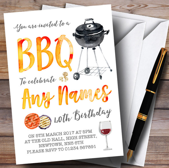 Watercolour BBQ Children's Birthday Party Invitations