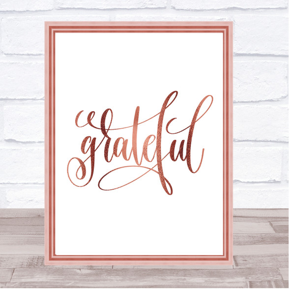 Grateful Swirl Quote Print Poster Rose Gold Wall Art