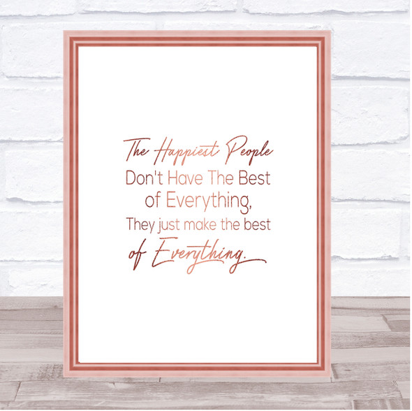 Happiest People Quote Print Poster Rose Gold Wall Art