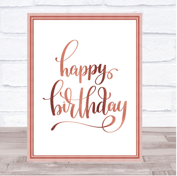 Happy Birthday Swirl Quote Print Poster Rose Gold Wall Art